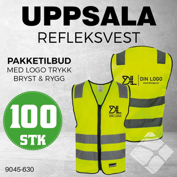 Uppsala refleksvest m/bryst & rygglogo, safety gul - 100 stk