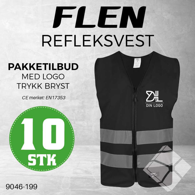 Trenings/refleksvest Flen, sort - 10 stk