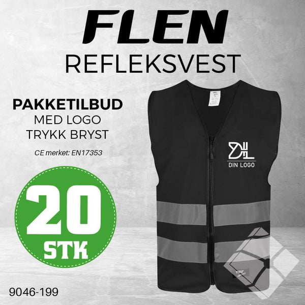 Trenings/refleksvest Flen, sort - 20 stk