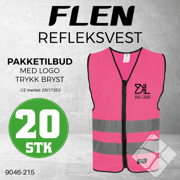 Trenings/refleksvest Flen, rosa - 20 stk