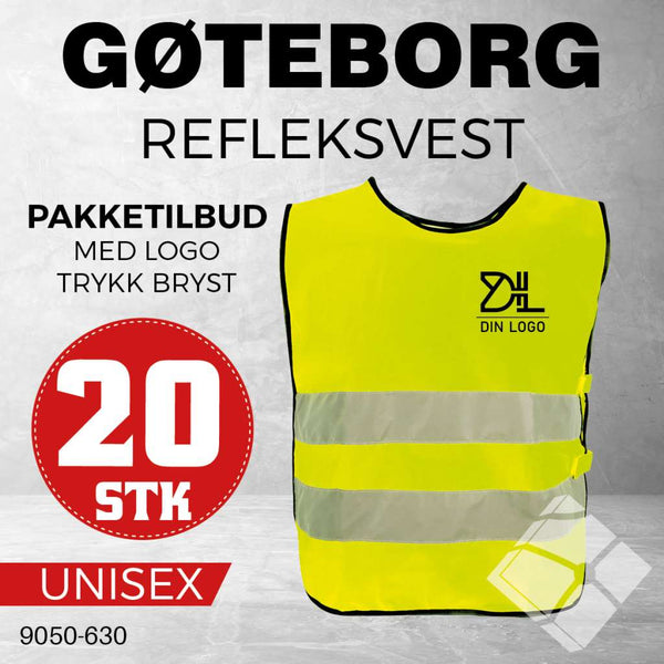 Refleksvest Gøteborg m/ logotrykk bryst - 20 stk, safety gul