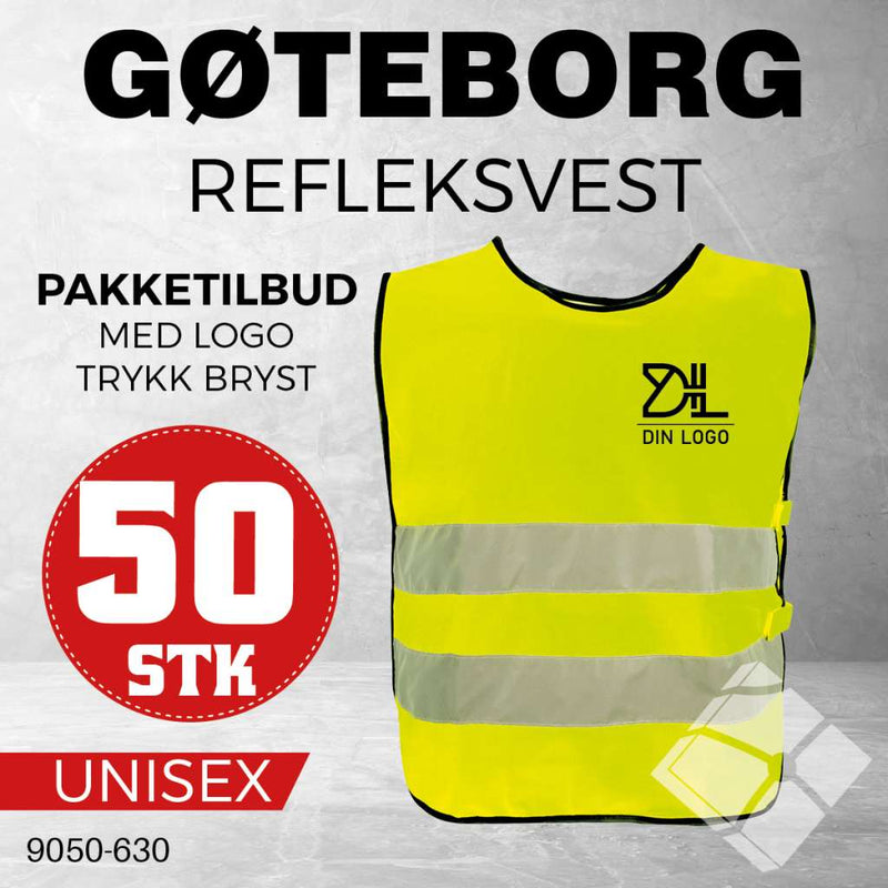 Refleksvest Gøteborg m/ logotrykk bryst - 50 stk, safety gul