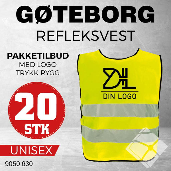 Refleksvest Gøteborg med rygglogo - 20 stk, safety gul