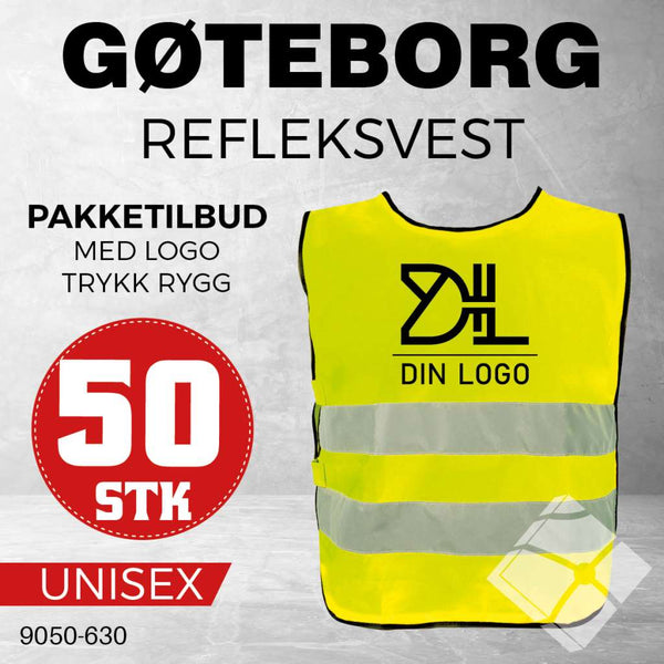 Refleksvest Gøteborg med rygglogo - 50 stk, safety gul