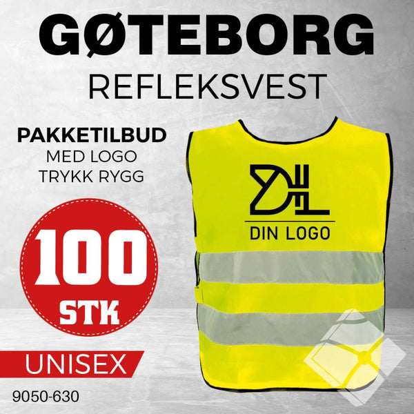 Refleksvest Gøteborg med rygglogo - 100 stk, safety gul