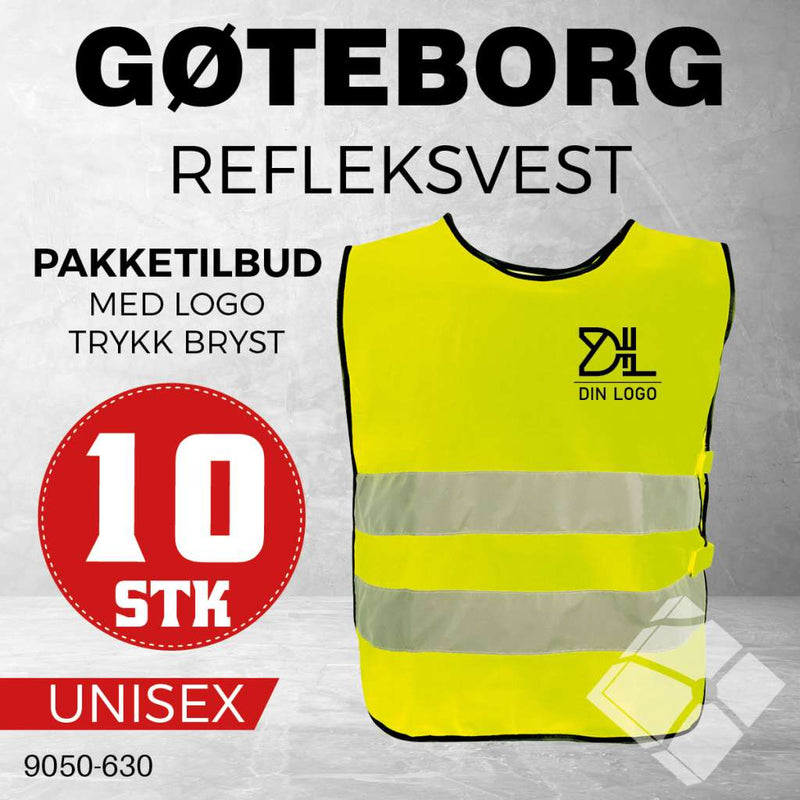 Refleksvest Gøteborg m/ logotrykk bryst - 10 stk, safety gul