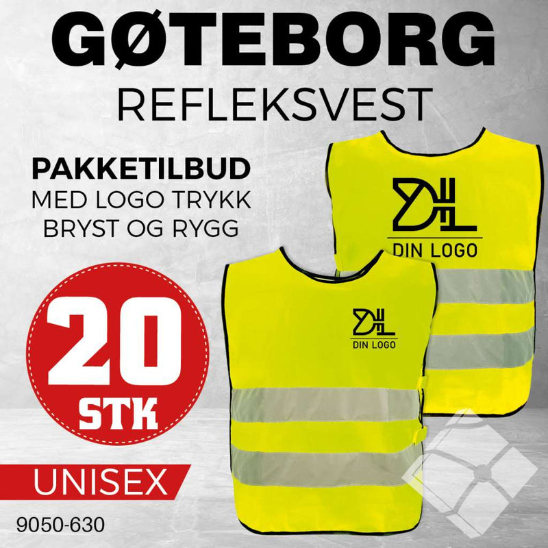 Refleksvest Gøteborg med bryst og rygglogo - 20 stk, safety gul