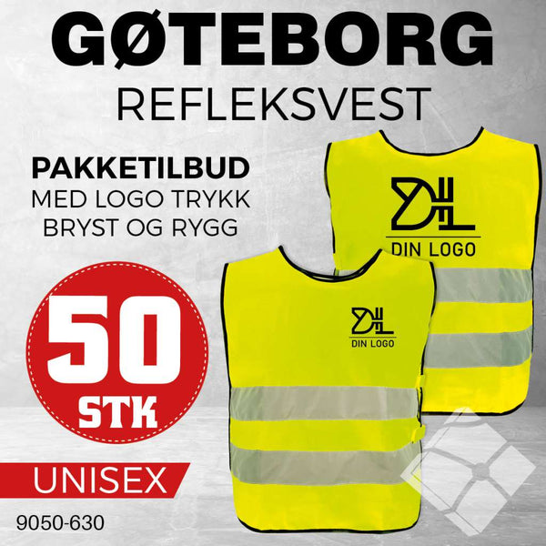 Refleksvest Gøteborg med bryst og rygglogo - 50 stk, safety gul