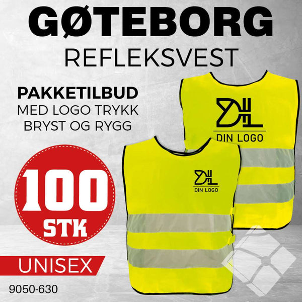 Refleksvest Gøteborg med bryst og rygglogo - 100 stk, safety gul