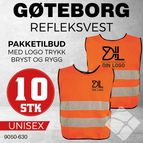 Refleksvest Gøteborg med bryst og rygglogo - 10 stk, safety orange