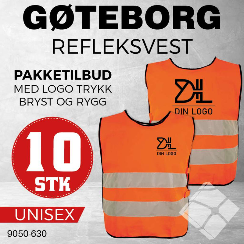 Refleksvest Gøteborg med bryst og rygglogo - 10 stk, safety orange