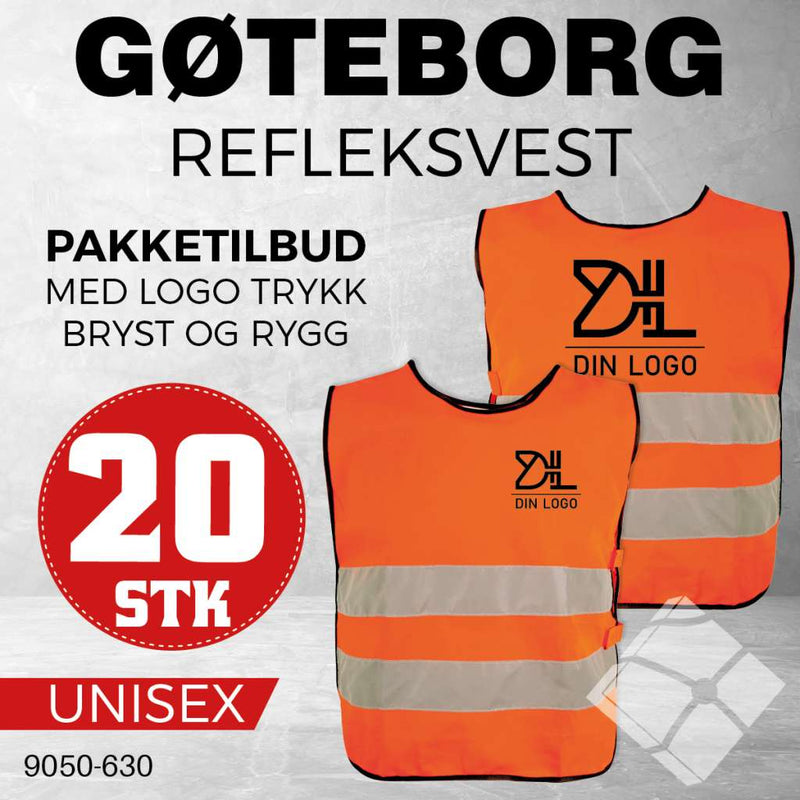 Refleksvest Gøteborg med bryst og rygglogo - 20 stk, safety orange