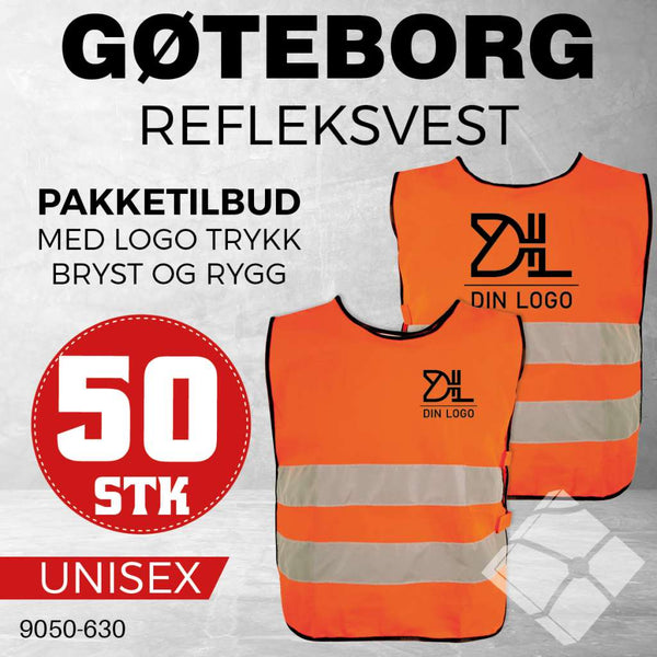 Refleksvest Gøteborg med bryst og rygglogo - 50 stk, safety orange