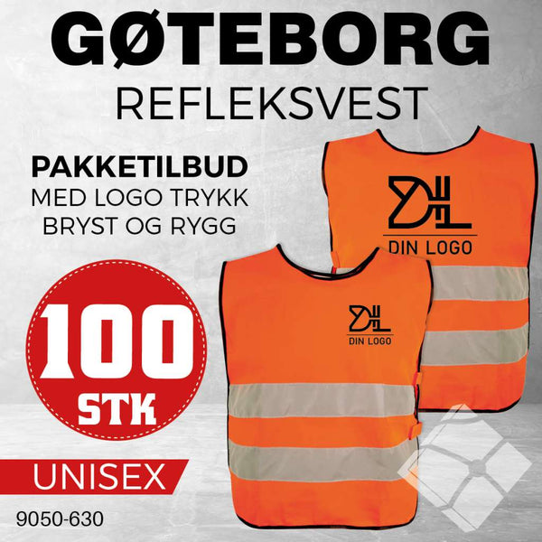 Refleksvest Gøteborg med bryst og rygglogo - 100 stk, safety orange