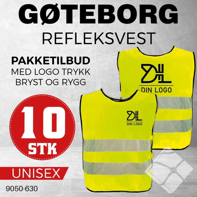 Refleksvest Gøteborg med bryst og rygglogo - 10 stk, safety gul