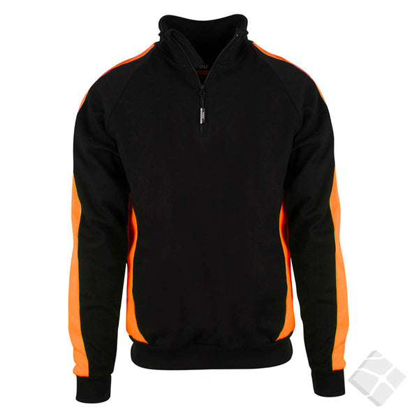 Genser med Zip - PRO serie, sort/safety orange