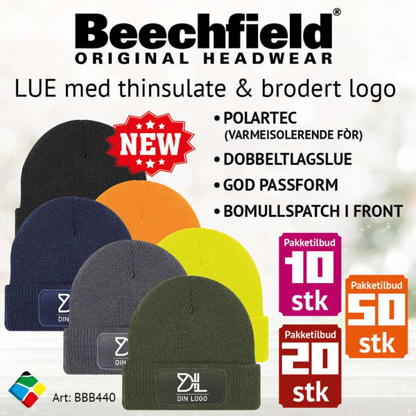 Lue m/thinsulate & brodert logo, sort  - Pakkepris