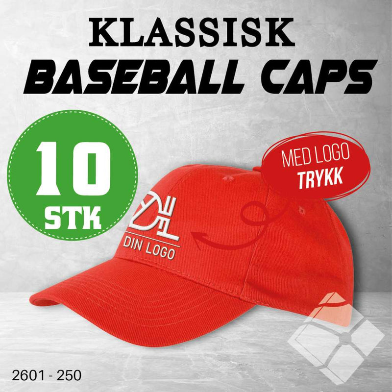 Klassisk baseball caps med logotrykk - 10 pakn.