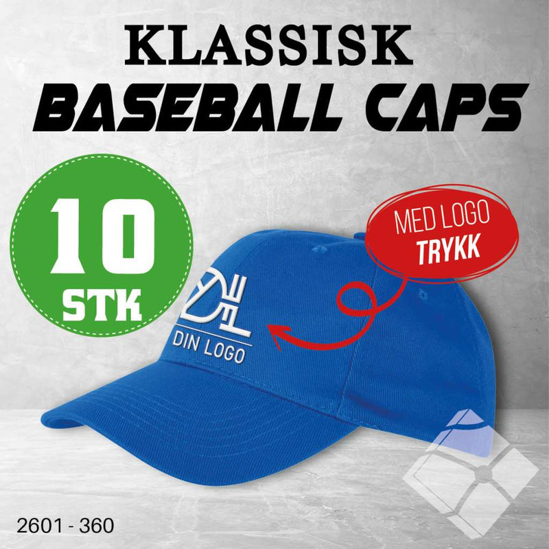 Klassisk baseball caps med logotrykk - 10 pakn.