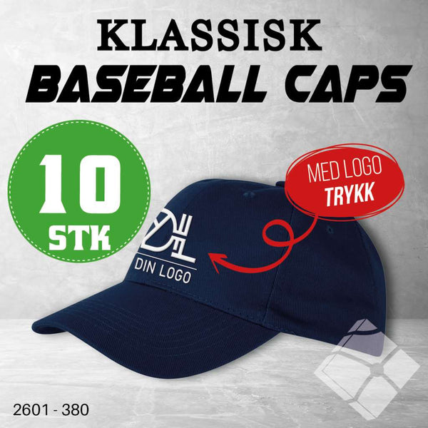 Klassisk baseball caps med logotrykk - 10 pakn.