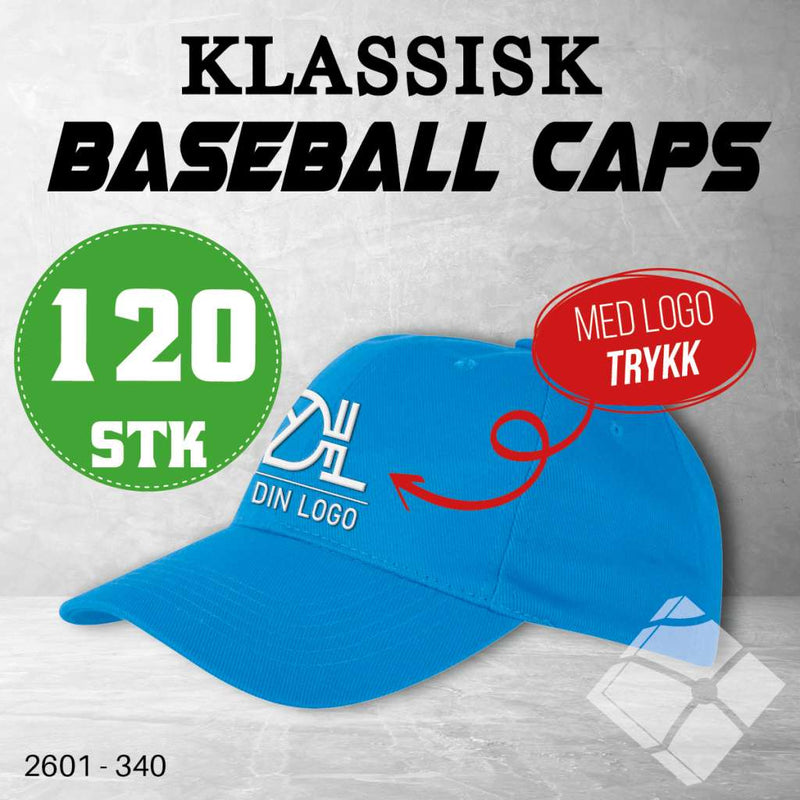 Klassisk baseball caps med logotrykk - 120 pakn.