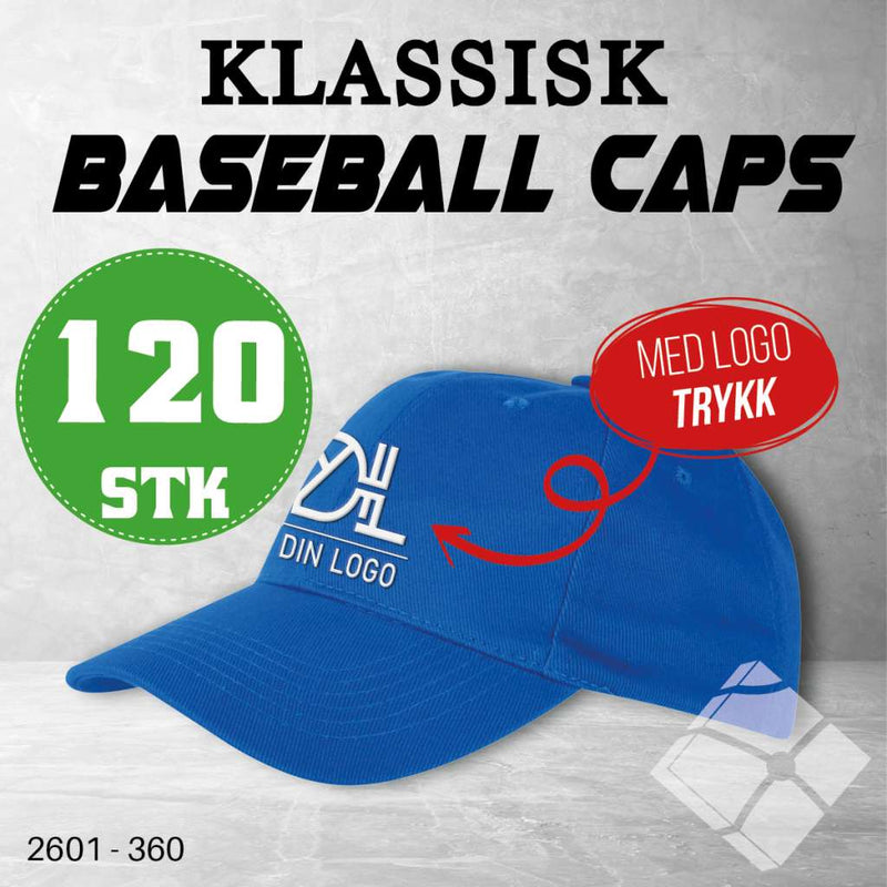 Klassisk baseball caps med logotrykk - 120 pakn.