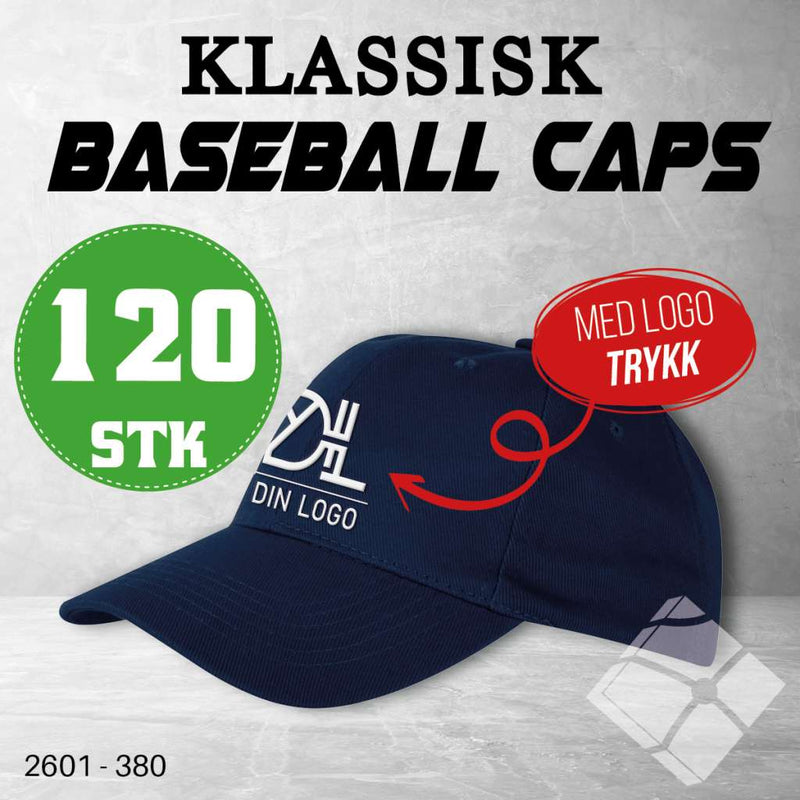 Klassisk baseball caps med logotrykk - 120 pakn.