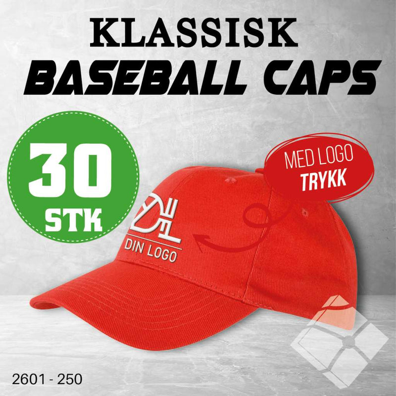 Klassisk baseball caps med logotrykk - 30 pakn.