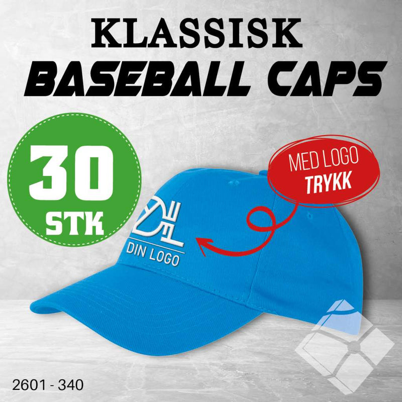 Klassisk baseball caps med logotrykk - 30 pakn.