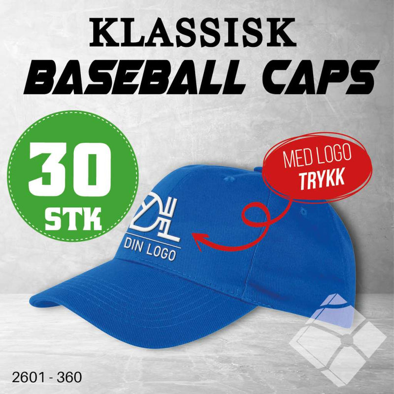 Klassisk baseball caps med logotrykk - 30 pakn.