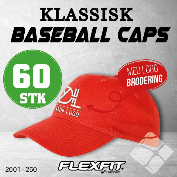 Klassisk baseball caps m/ brodert logo - 60 pakn.