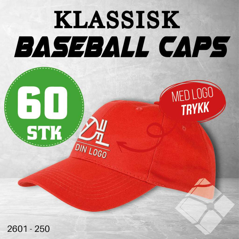 Klassisk baseball caps med logotrykk - 60 pakn.