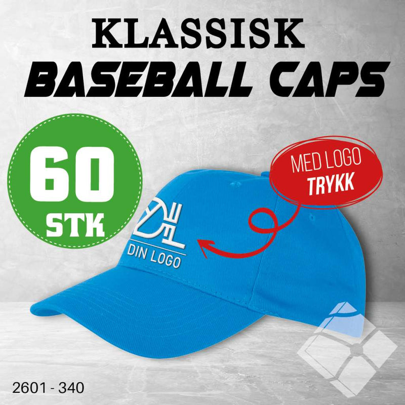 Klassisk baseball caps med logotrykk - 60 pakn.