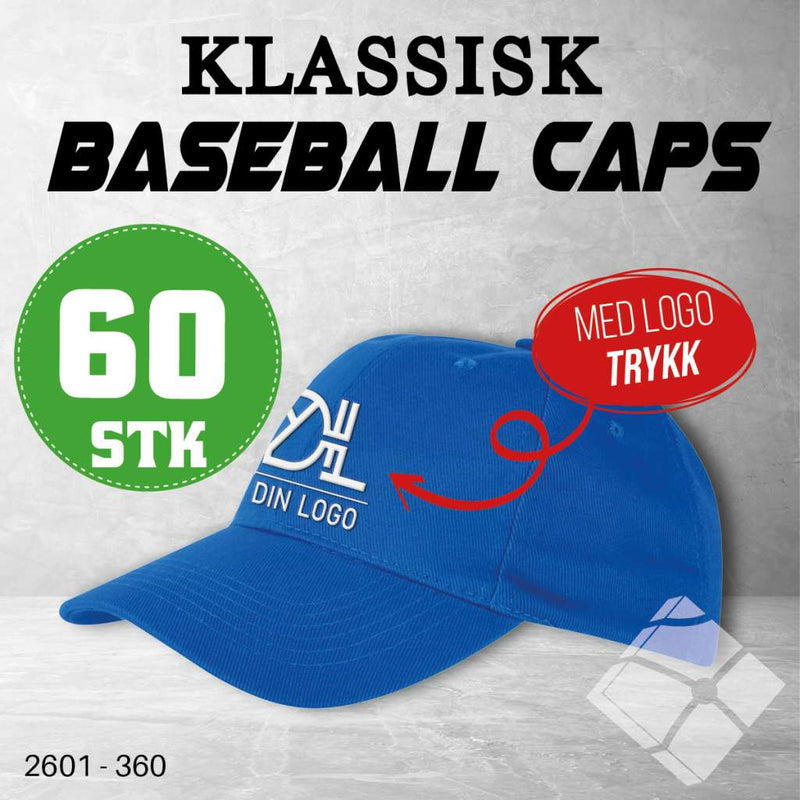 Klassisk baseball caps med logotrykk - 60 pakn.