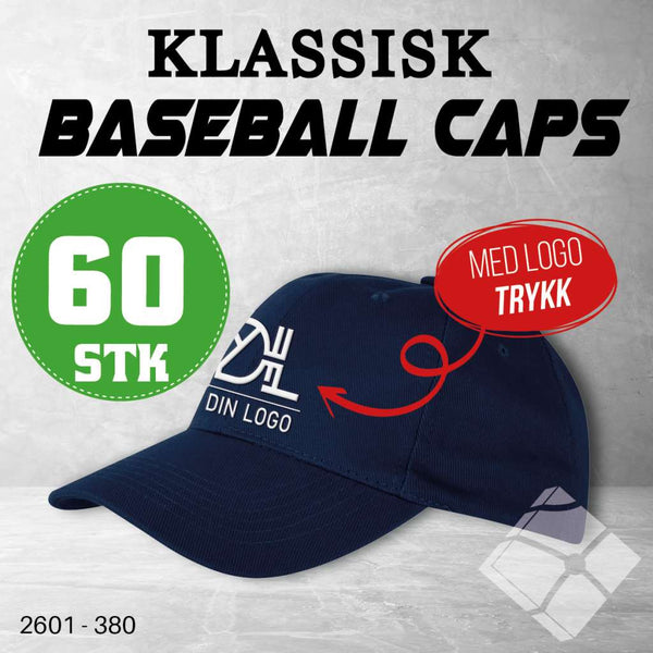 Klassisk baseball caps med logotrykk - 60 pakn.