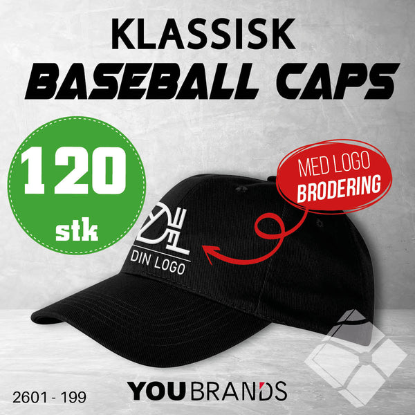 Klassisk baseball caps m/ brodert logo - 120 pakn.