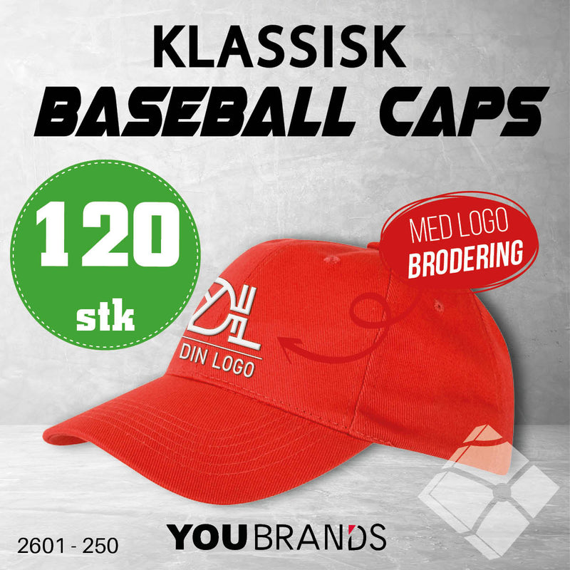 Klassisk baseball caps m/ brodert logo - 120 pakn.