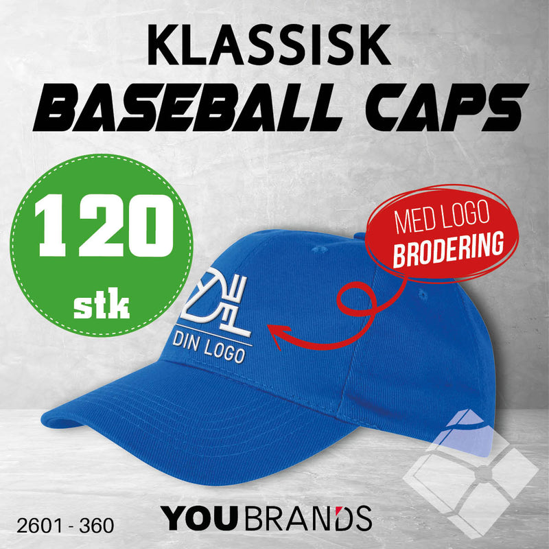 Klassisk baseball caps m/ brodert logo - 120 pakn.