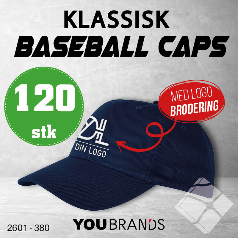 Klassisk baseball caps m/ brodert logo - 120 pakn.