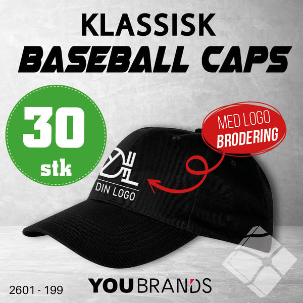 Klassisk baseball caps m/ brodert logo - 30 pakn.