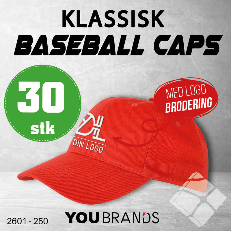 Klassisk baseball caps m/ brodert logo - 30 pakn.