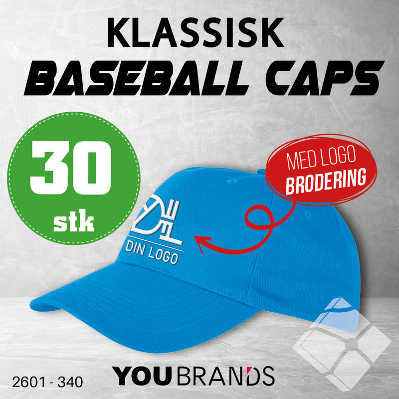 Klassisk baseball caps m/ brodert logo - 30 pakn.