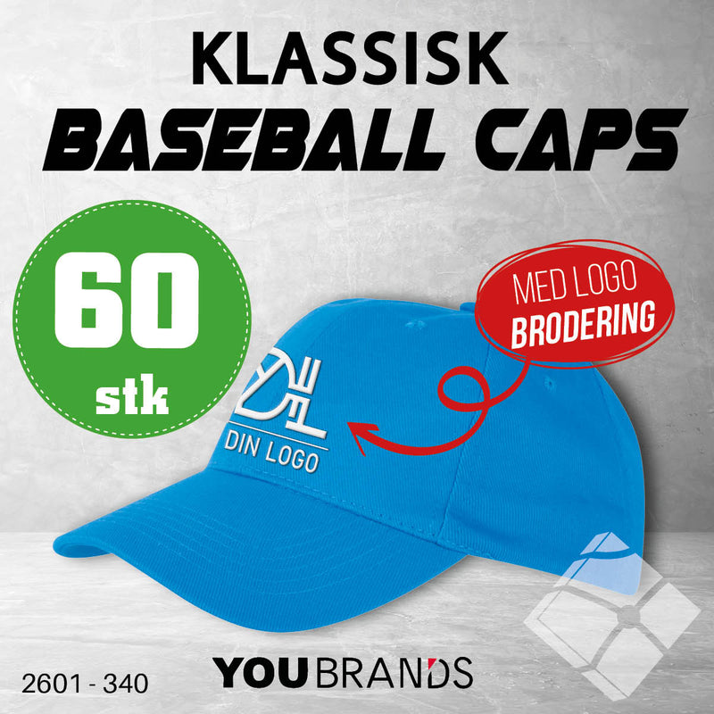 Klassisk baseball caps m/ brodert logo - 60 pakn.