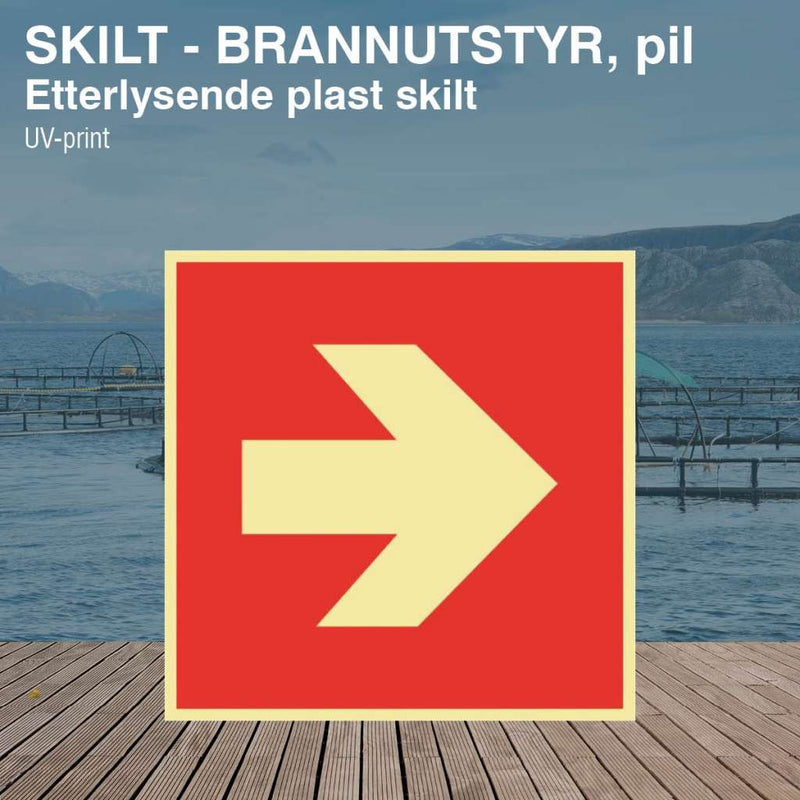 Brann pil rett skilt etterlysende plast, rød/hvit