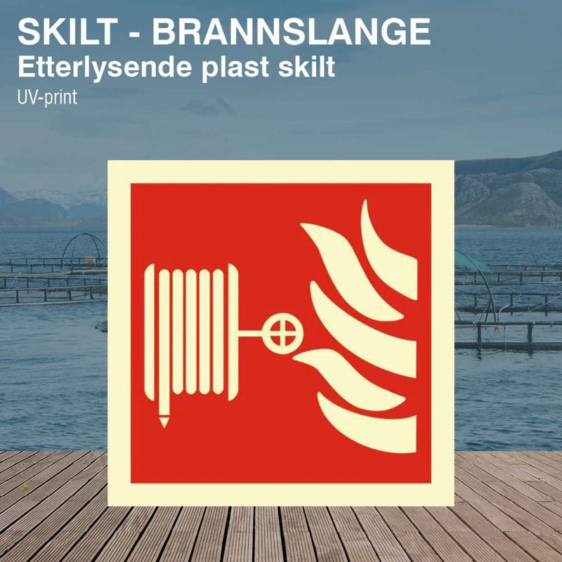 Brannslange skilt etterlysende plast, rød/hvit