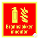 Brannslokker innenfor - etterlysende plast skilt