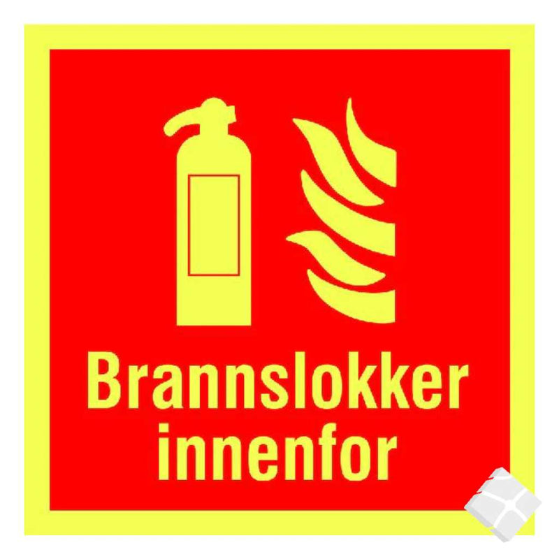Brannslokker innenfor,  plast skilt