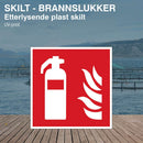 Brannslukker skilt etterlysende plast, rød/hvit