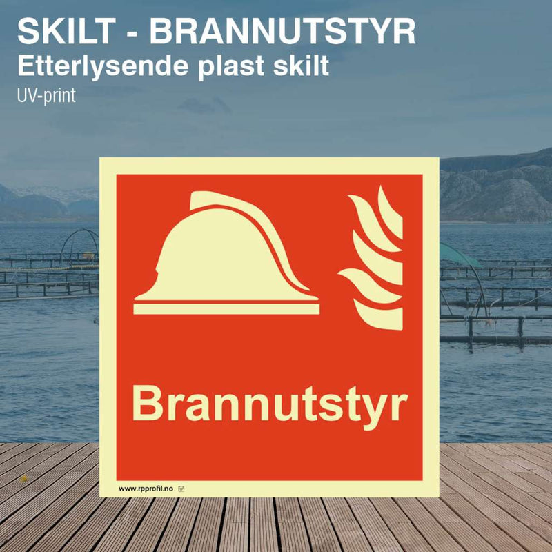 Brannutsyr skilt etterlysende plast, rød/hvit