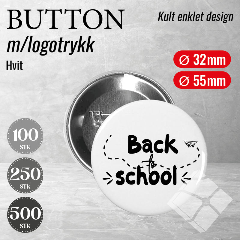 Buttons m/logotrykk, hvit